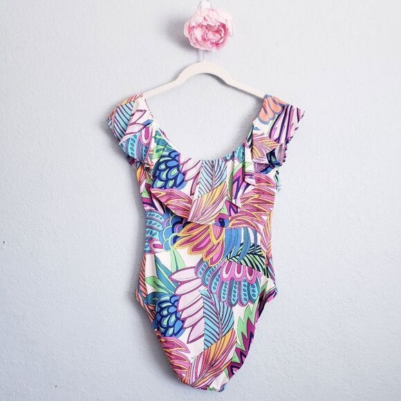 Trina Turk Paradise Plum Off Shoulder One Piece Swimsuit - Picture 5 of 6